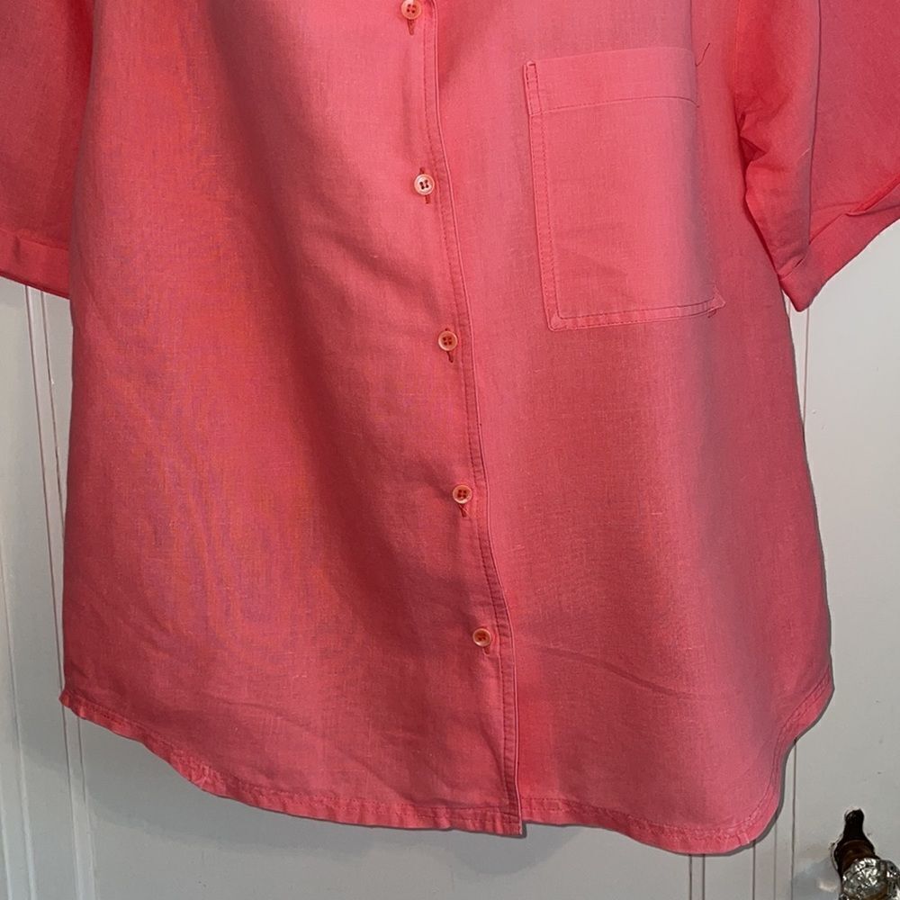 Vtg 80s/90s South Dudley light salmon pink/peach short sleeve cotton shirt - Picture 3 of 7
